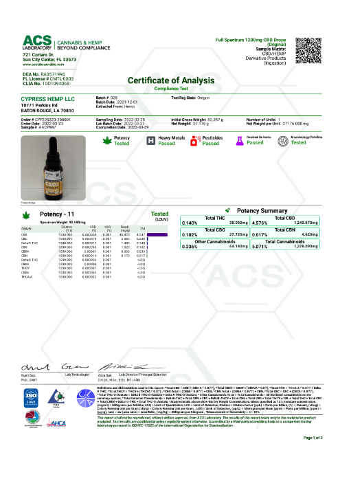 Magnolia Hemp 1200mg CBD Oil