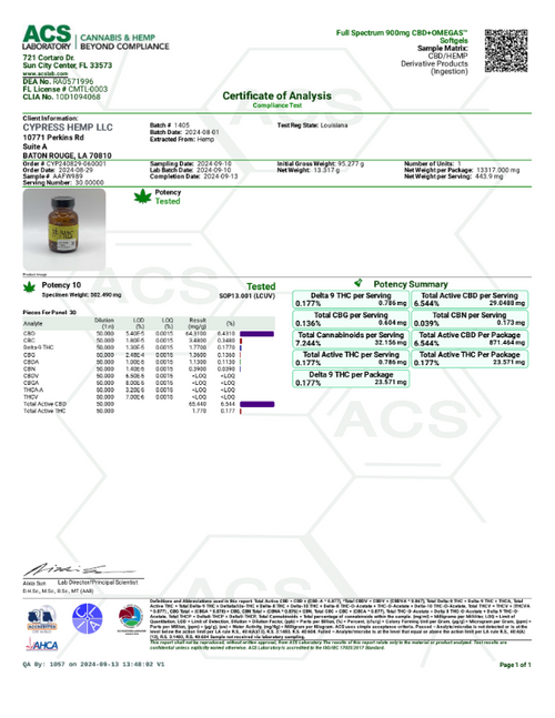 900 mg CBD+Omegas Full Spectrum Soft Gels( 30mg each)
