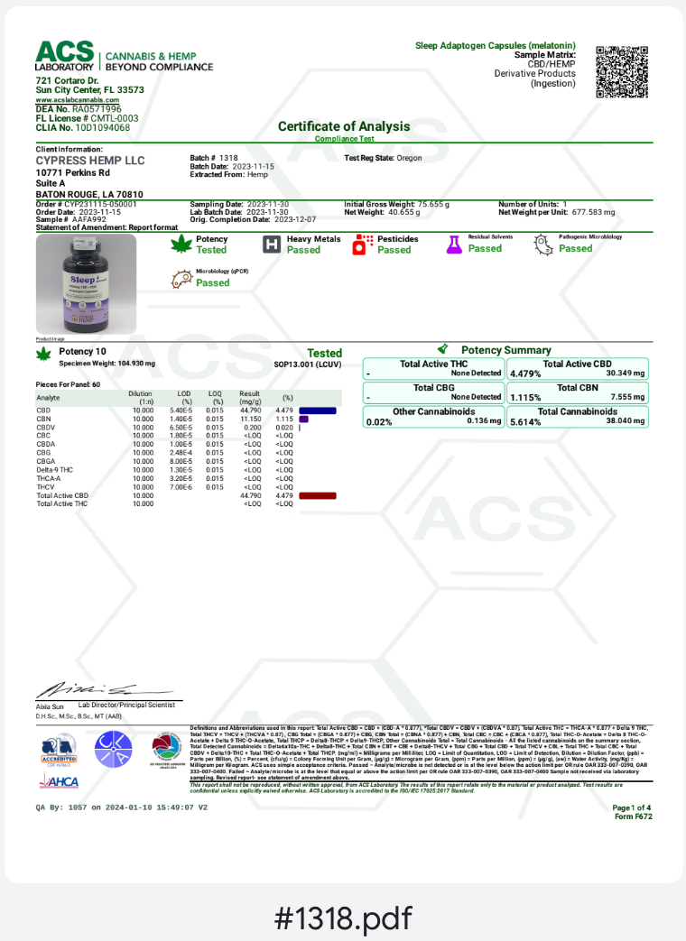 SLEEP Capsules (60 count) - 1800mg CBD + CBN/ Melatonin Free