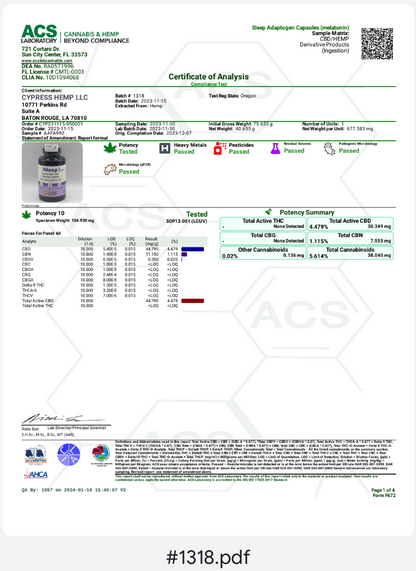 SLEEP Capsules (60 count) - 1800mg CBD + CBN/ Melatonin Free