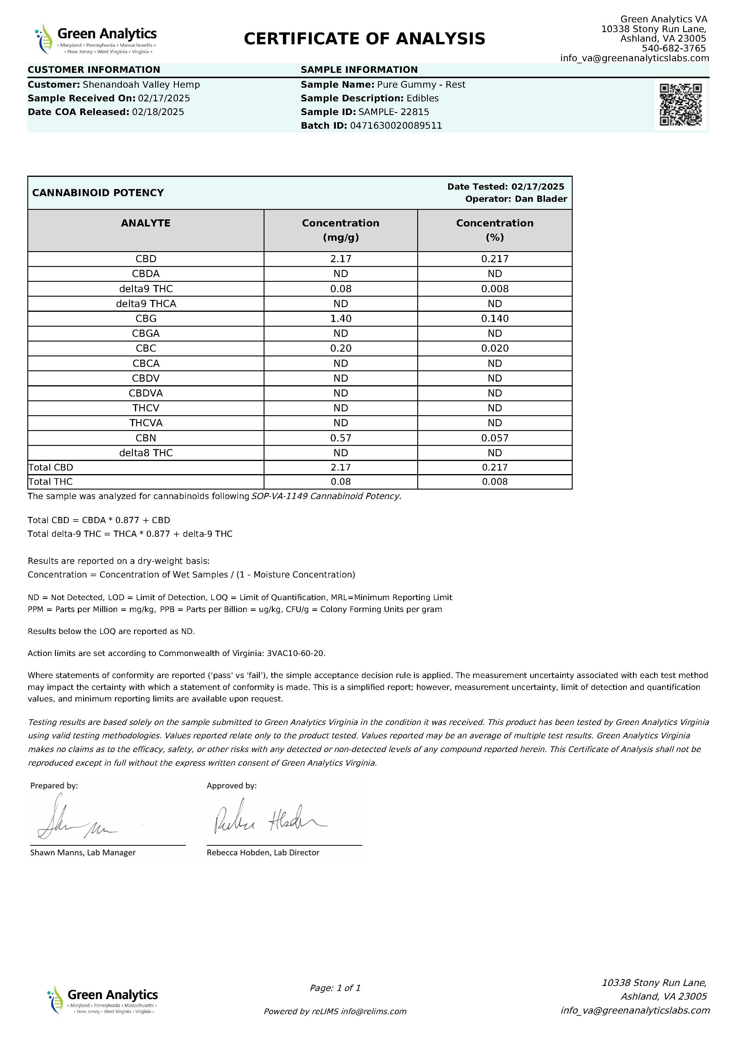 PURE Rest Gummy 3:2:1 (CBD:CBG:THC)