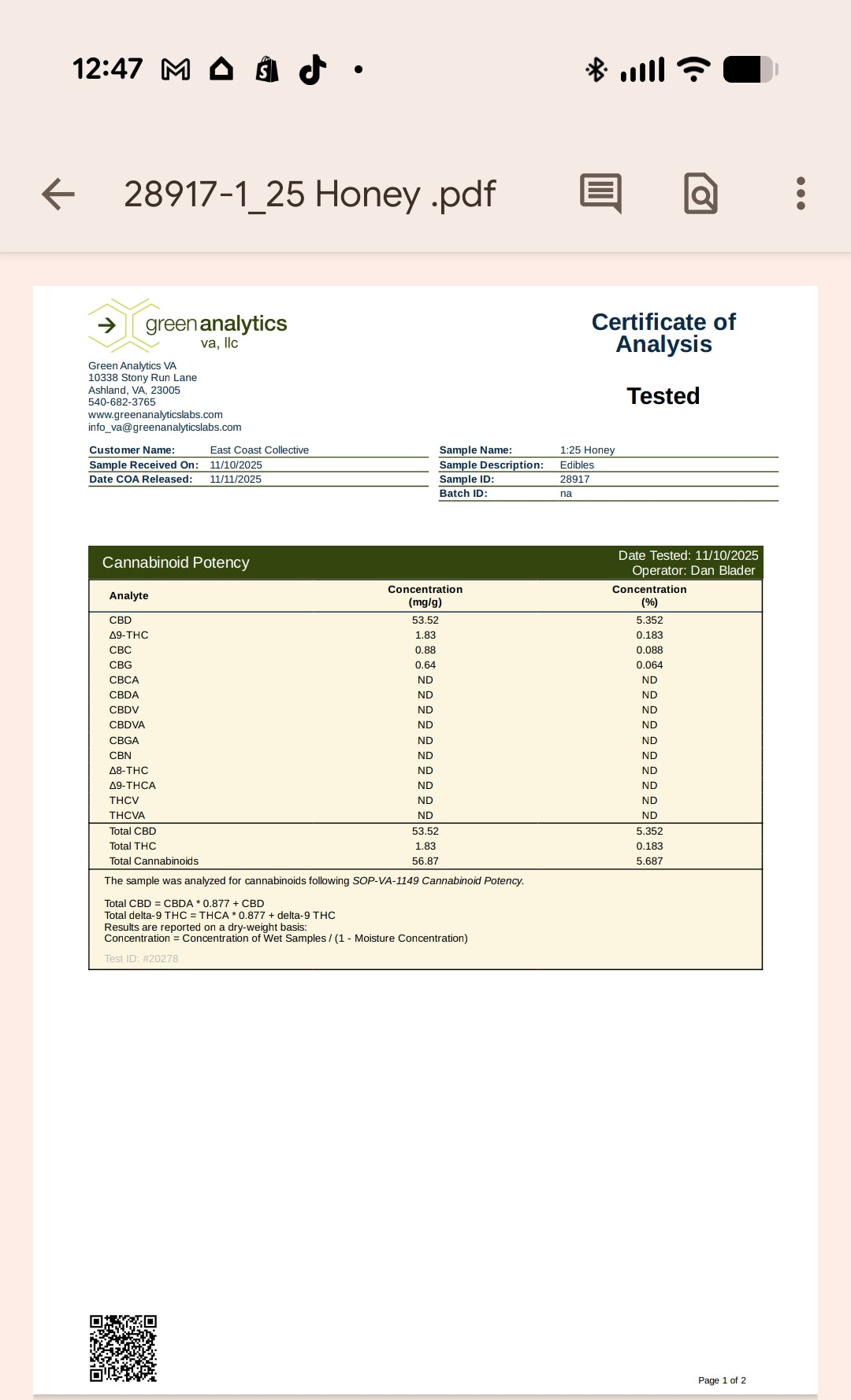 8 oz Virginia Hemp Honey 500mg THC : 12,500 CBD