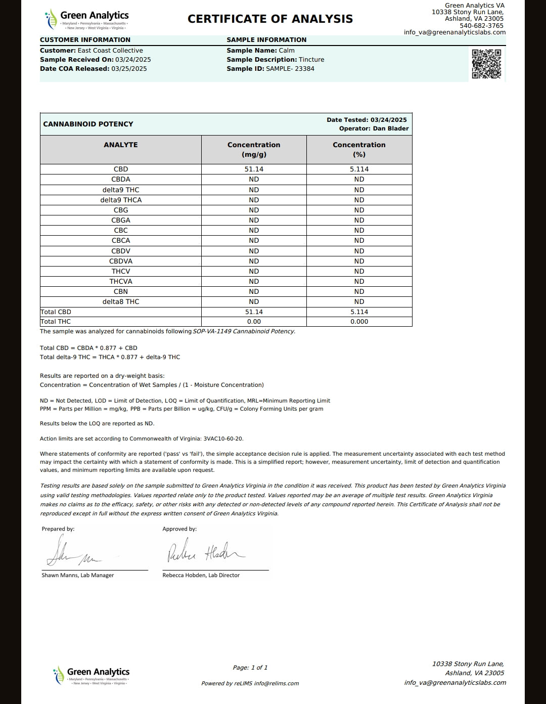 Cannisco CALM 1500mg CBD Tincture