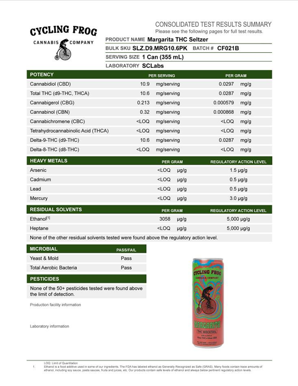 Cycling Frog 10mg THC Seltzer- Margarita