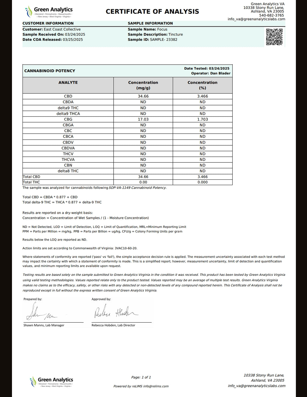 Cannisco 1000mg FOCUS CBD / CBG Tincture