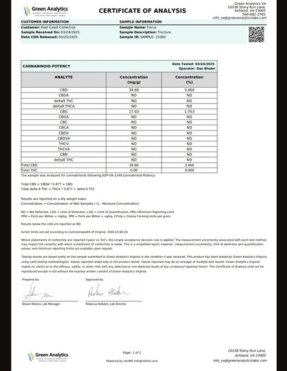 Cannisco 1000mg FOCUS CBD / CBG Tincture