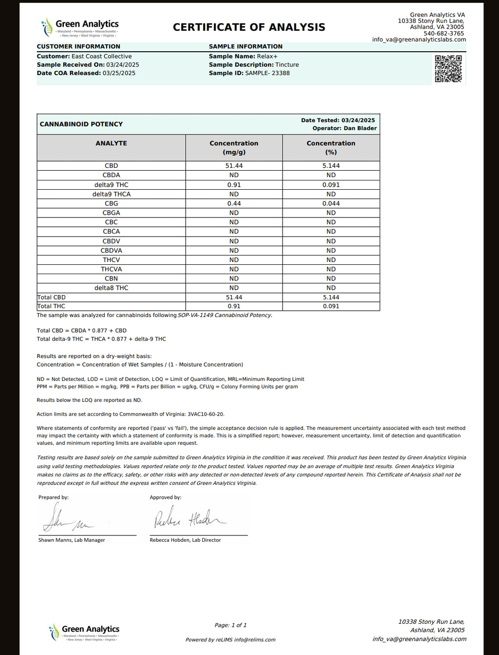 Cannisco 1500mg RELAX+ Linalool Tincture