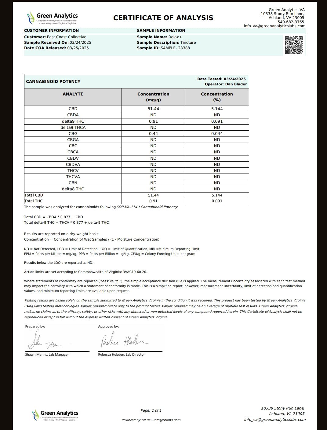 Cannisco 1500mg RELAX+ Linalool Tincture