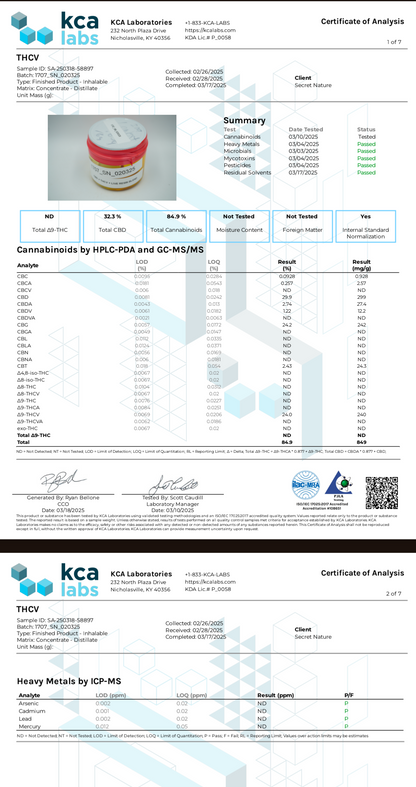 Secret Nature 1 g CBD /THCV Disposable Vape